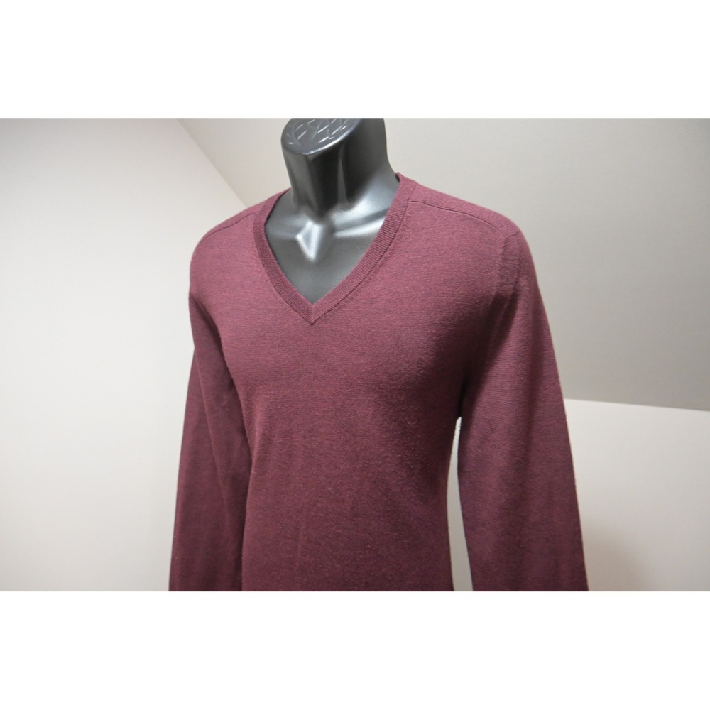 Express V-Neck Sweater Mens‎ Large Burgundy Merino Wool Blend Pullover Excellent